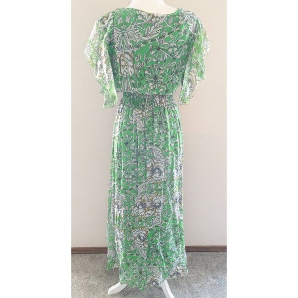 Le Ragazze Green Floral Maxi Dress Made In Italy Silk Blend - Picture 7 of 16